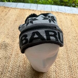 Subaru Knit Beanie Hat Black Grey Snowflake Pom Pom Winter One Size RN128218